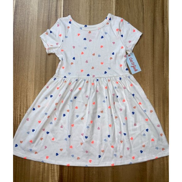 Cat & Jack Little Girls Short Sleeves Multicolor Heart Print Dress Size 5T - Picture 3 of 6
